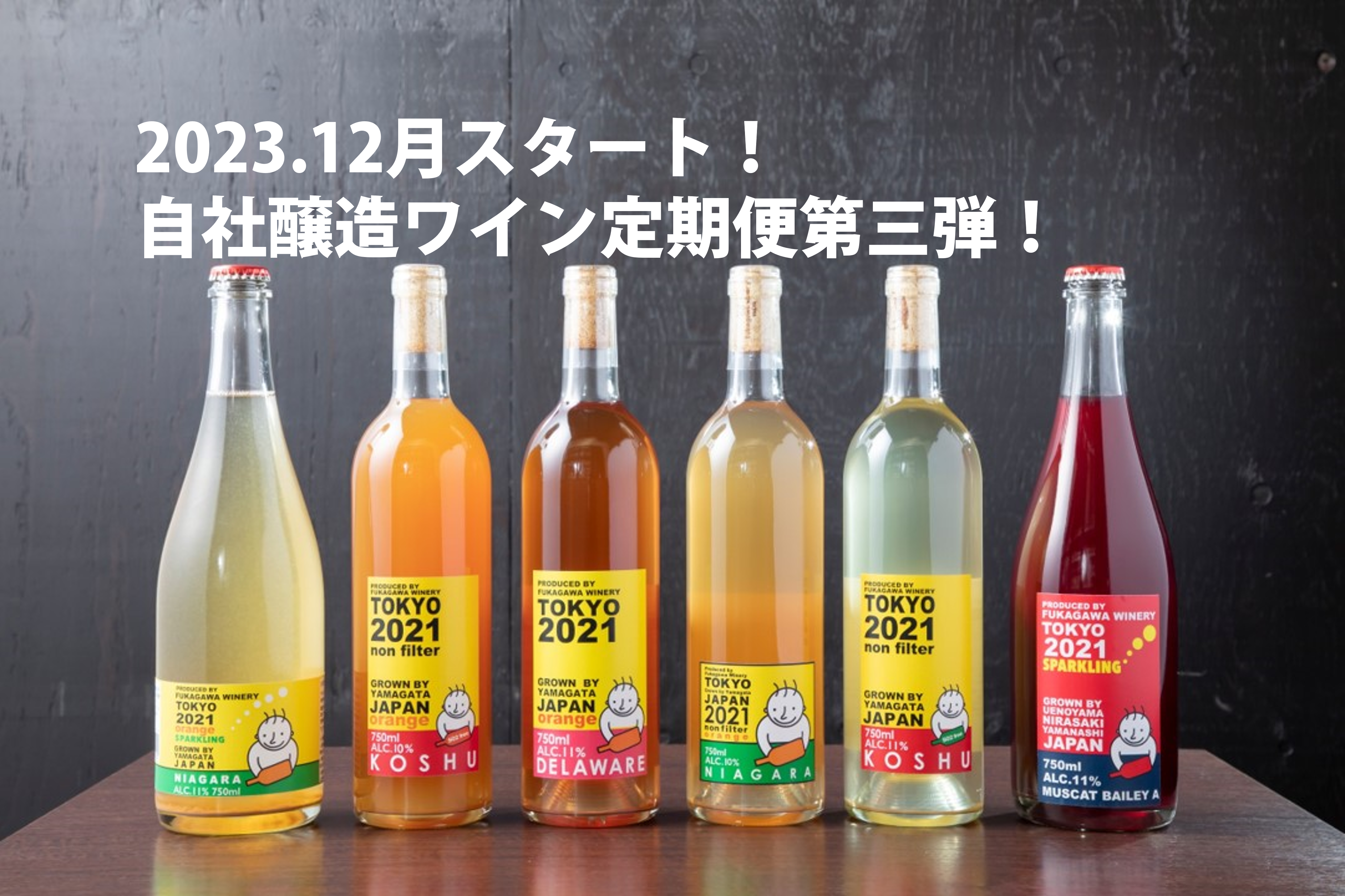 送料無料!【自社醸造ワイン定期便第三弾、2023年12月スタート】毎月5500円で2本お届け