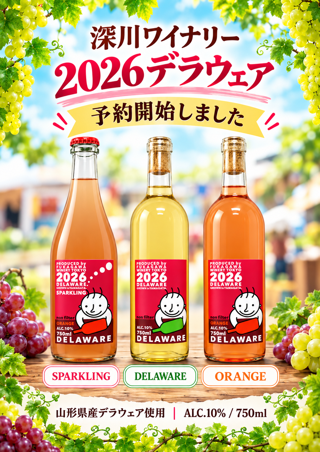 ※予約商品※【26年新酒】山形県産デラウェア飲み比べ3本セット